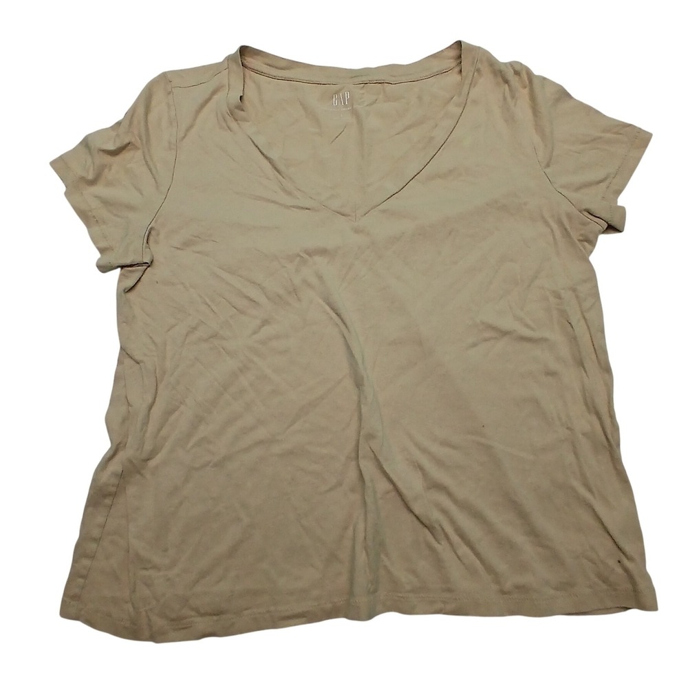 GAP Women's Tan V-Neck T-Shirt Organic Cotton Size L‎